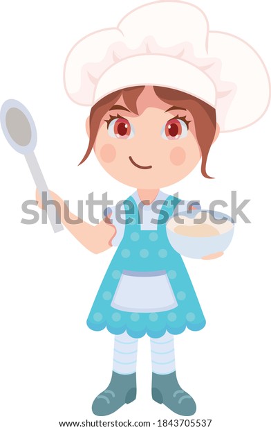 Illustration Cute Cartoon Cooking Girl Stock Vector (Royalty Free ...