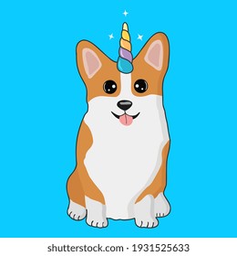 Illustration  of cute cartoon corgi dog with unicorn horn. It can be used for card, sticker, phone case, poster, t-shirt,  etc.
