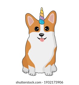 Illustration  of cute cartoon corgi dog with unicorn horn. It can be used for card, sticker, phone case, poster, t-shirt,  etc.