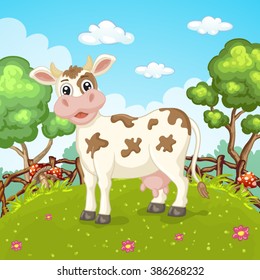 Illustration of cute cartoon cow 