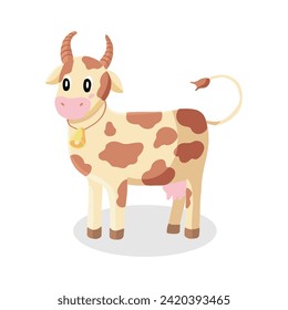 Illustration of a Cute Cartoon Cow With Brown Spots on a White Background