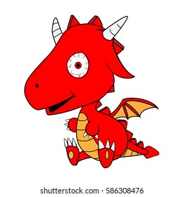 Illustration of Cute Cartoon Crazy Baby Dragon.Vector EPS 8. No Shadow Color/Tone.
