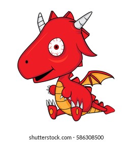 Illustration of Cute Cartoon Crazy Baby Dragon.Vector EPS 8. With Shadow Color/Tone.
