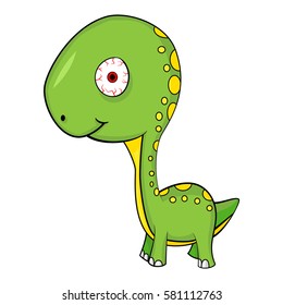 Illustration of Cute Cartoon of Crazy Green Baby Brontosaurus Dinosaur. With Shadow/Tone. Vector EPS8 .
