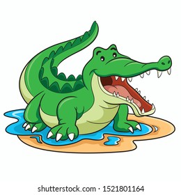 Illustration of cute cartoon crocodile.