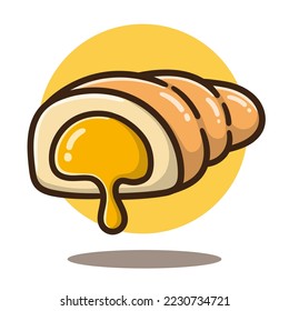 illustration of cute cartoon croissant with honey jam