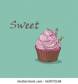 Illustration of cute cartoon cupcake 