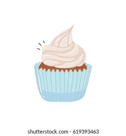 illustration of cute cartoon cupcake with cream on white background. can be used for posters, cards, invitations or stickers