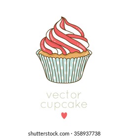 illustration of cute cartoon cupcake on white background. can be used for greeting cards, party invitations, stickers