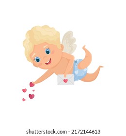 Illustration with cute cartoon cupid. St. Valentine's Day.