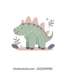 Illustration of a cute cartoon dinosaur. Characters for children's room and postcards vector.