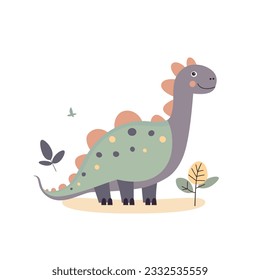 Illustration of a cute cartoon dinosaur. Characters for children's room and postcards vector.