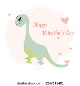 Illustration of cute cartoon dinosaur with heart. Happy Valentines day. Cute little dinosaur. Vector illustration.