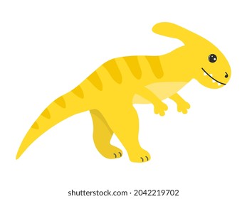 Illustration of cute cartoon dinosaur on white background. Can be used for children's room, sticker, t-shirt, mug and other design. Cute little parasaurolophus.