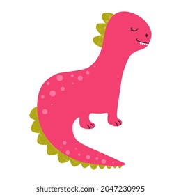 Illustration of cute cartoon dinosaur on white background. Can be used for children's room, sticker, t-shirt, mug and other design. Cute little dinosaur.