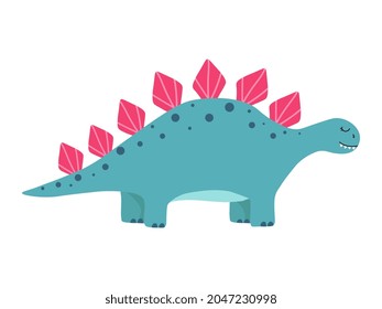 Illustration of cute cartoon dinosaur on white background. Can be used for children's room, sticker, t-shirt, mug and other design. Cute little stegosaurus.
