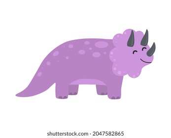 Illustration of cute cartoon dinosaur on white background. Can be used for children's room, sticker, t-shirt, mug and other design. Cute little triceratops.