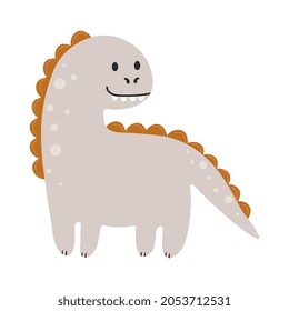 Illustration of cute cartoon dinosaur on white background. Can be used for children's room, sticker, t-shirt, mug and other design. Cute little dinosaur.