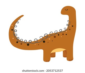 Illustration of cute cartoon dinosaur on white background. Can be used for children's room, sticker, t-shirt, mug and other design. Cute little diplodocus.