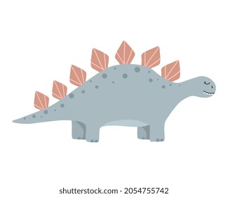 Illustration of cute cartoon dinosaur on white background. Can be used for children's room, sticker, t-shirt, mug and other design. Cute little stegosaurus.