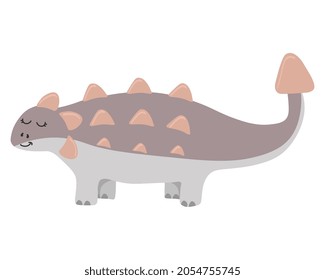 Illustration of cute cartoon dinosaur on white background. Can be used for children's room, sticker, t-shirt, mug and other design. Cute little ankylosaurus.