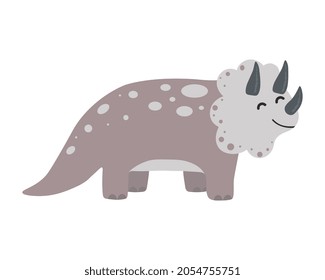 Illustration of cute cartoon dinosaur on white background. Can be used for children's room, sticker, t-shirt, mug and other design. Cute little triceratops.