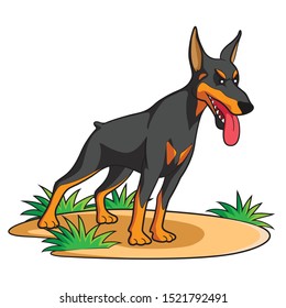 Illustration Of Cute Cartoon Doberman.