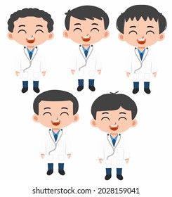 Illustration cute cartoon doctor with white skin on white background