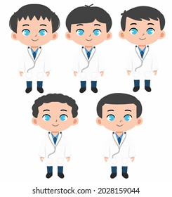 Illustration cute cartoon doctor with white skin on white background