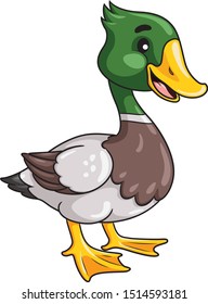 Illustration of cute cartoon duck.