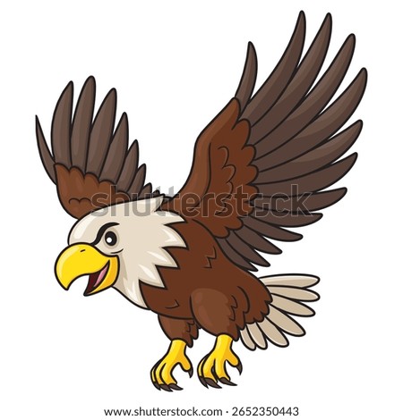 Illustration of a cute cartoon eagle flying to catch.