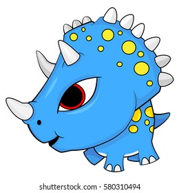 Illustration of Cute Cartoon Evil Blue Baby Triceratops Dinosaur. WIth Shadow Color. Vector EPS 8.
