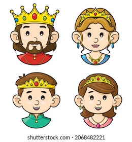 King and queen cartoon character set 6607691 Vector Art at Vecteezy