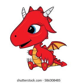 Illustration of Cute Cartoon Female Baby Dragon.Vector EPS 8. With Shadow Color/Tone
