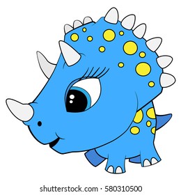 Illustration of Cute Cartoon Female Blue Baby Triceratops Dinosaur. Vector EPS 8.
