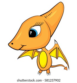 Illustration of Cute Cartoon of Female Brown Baby Pterodactyl Dinosaur. With Shadow Color/tone. Vector EPS8.
