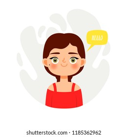 illustration of cute cartoon female character in flat style. cute female character icon