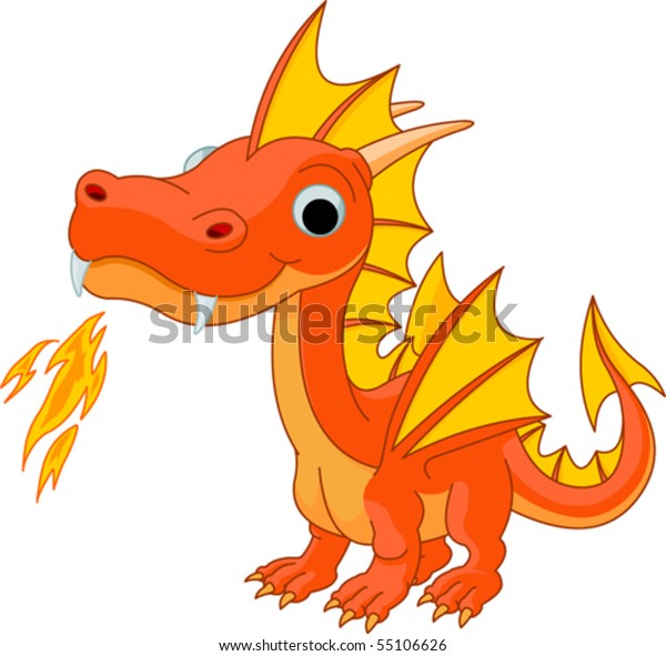 Illustration Cute Cartoon Fire Dragon Stock Vector (Royalty Free ...