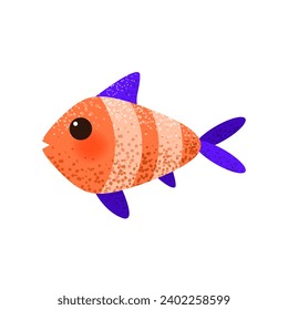 Illustration with cute cartoon fish isolated on white background. Aquarium fish in flat style for childish print. Vector clip art.