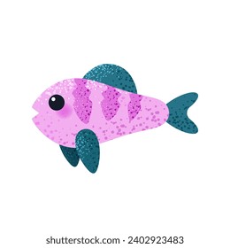 Illustration with cute cartoon fish isolated on white background. Aquarium fish in flat style for childish print. Vector clip art.