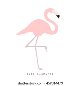 illustration of cute cartoon flamingo on white background. can be used like sticker or for birthday cards and party invitations