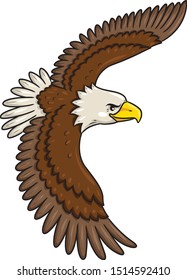 Illustration of cute cartoon flying eagle.