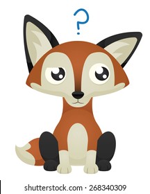 Illustration of a cute cartoon fox with a confused facial expression. Eps 10 Vector.