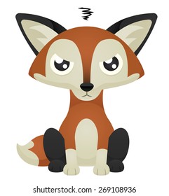 Illustration of a cute cartoon fox sitting with an angry expression. Eps 10 Vector.