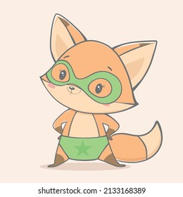 Illustration of a cute cartoon fox superhero
