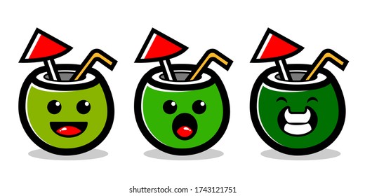 illustration cute cartoon of freshness coconut fruit. set bundle fruity mascot