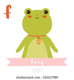 illustration of cute cartoon frog with ribbon on white background. can be used for greeting cards and party invitations