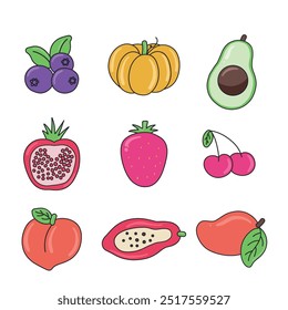 Illustration of Cute cartoon fruit collection