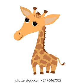 illustration with cute cartoon giraffe on white background, sticker