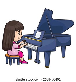 Illustration of cute cartoon of girl playing the piano.